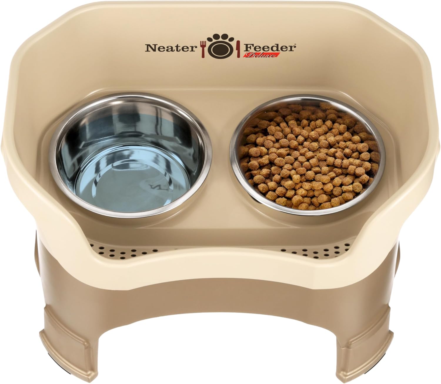 Stainless Steel Elevated Dog Food and Water Bowl Set – Cappuccino (Made in USA)