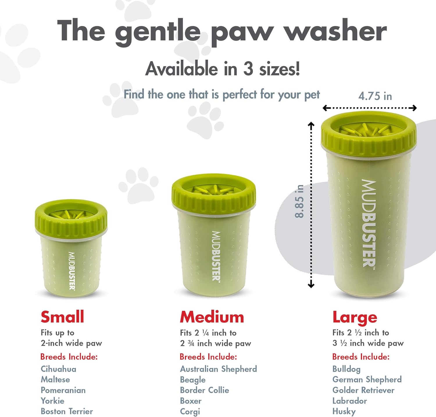 Dexas MudBuster Portable Dog Paw Cleaner, Green Large Paw Cleaning Solution