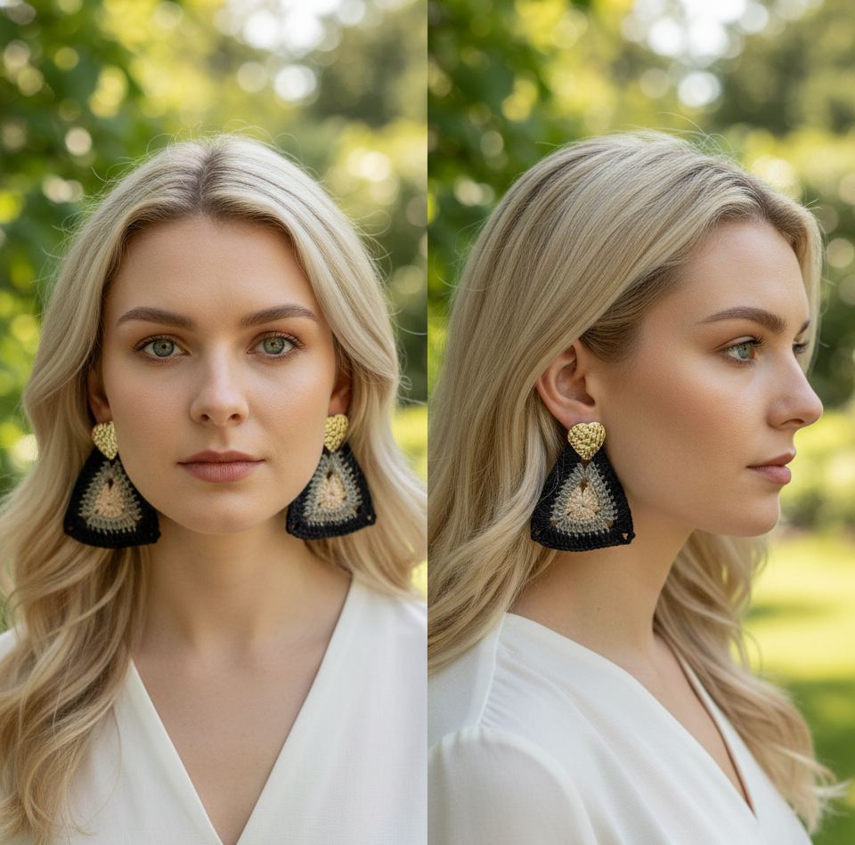 Modern geometry meets artisanal soul!                 Aretes Triángulo Artesanales