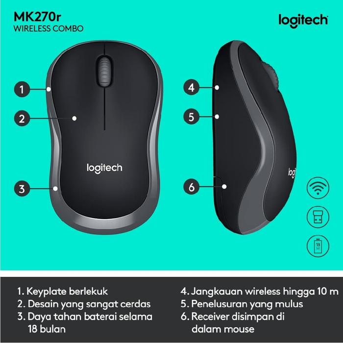 LOGITECH MK270R Mouse Keyboard Wireless full size 100% original