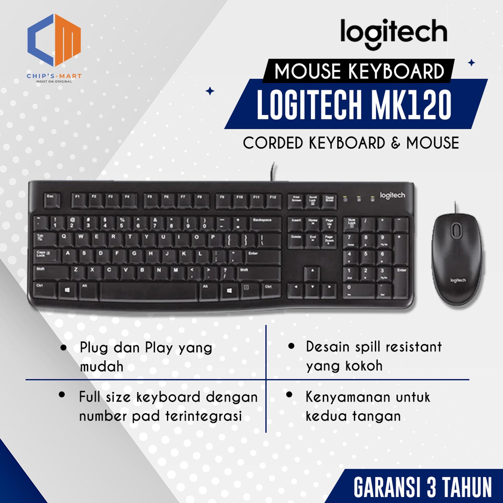 Logitech MK120 Combo Keyboard dan Mouse Kabel USB - 100% Original Garansi Resmi
