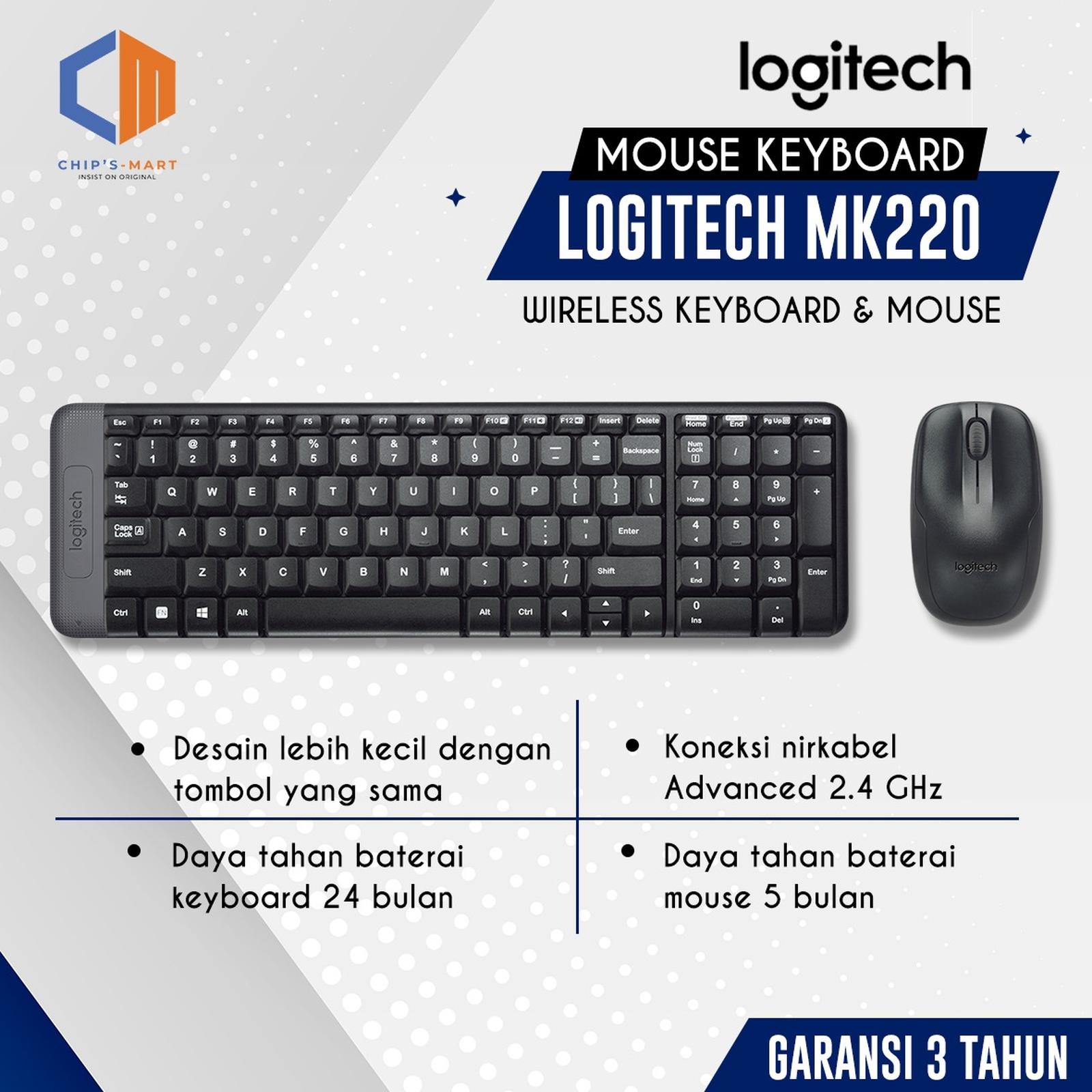 Logitech MK220 Keyboard Mouse Wireless Combo Original Garansi 3 Tahun