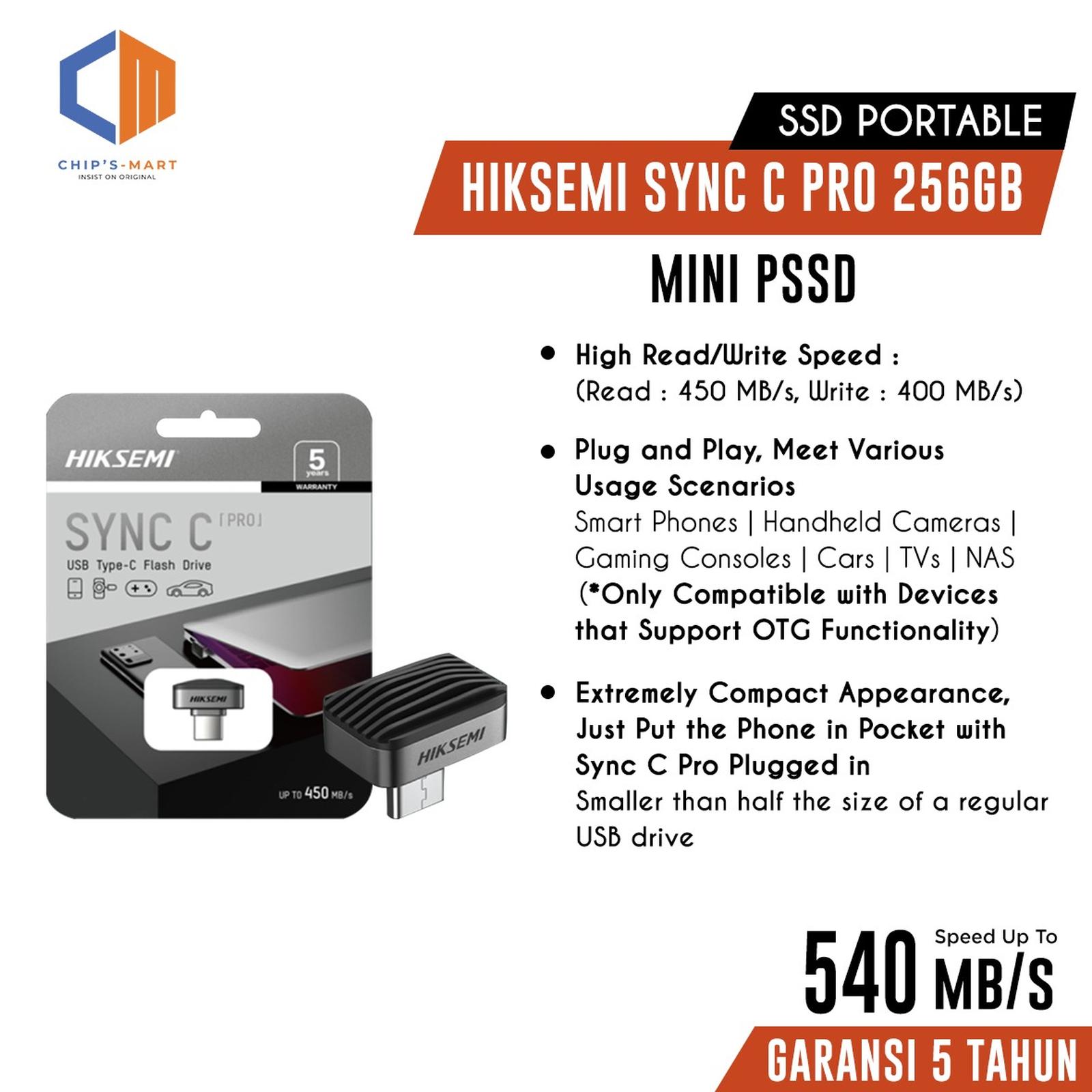 HIKSEMI SYNC C PRO S450 256GB MINI PSSD USB Type-C Flash Drive Speed Up To 450MB/s 