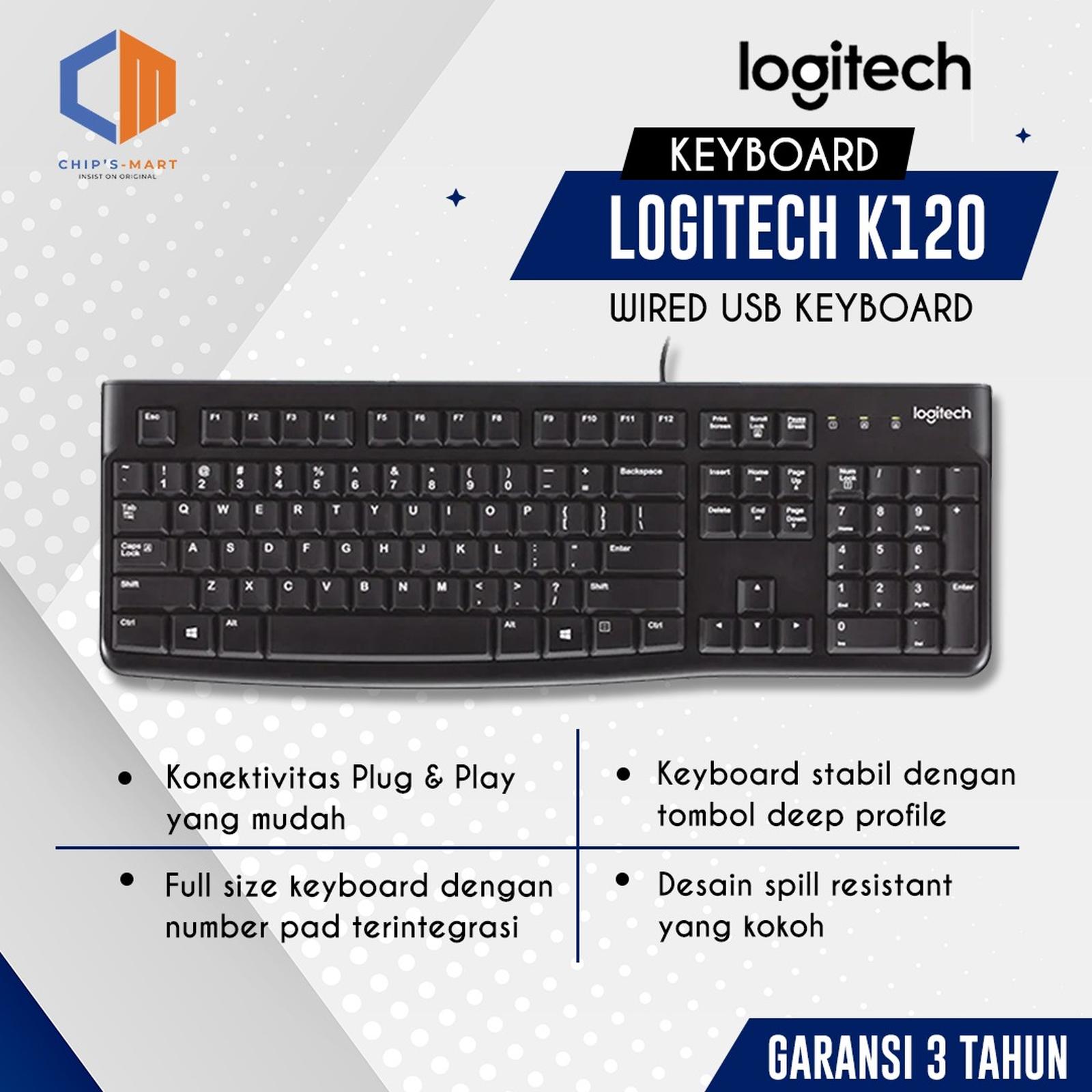 Logitech K120 Keyboard / Kabel USB / Original / Garansi 3 tahun