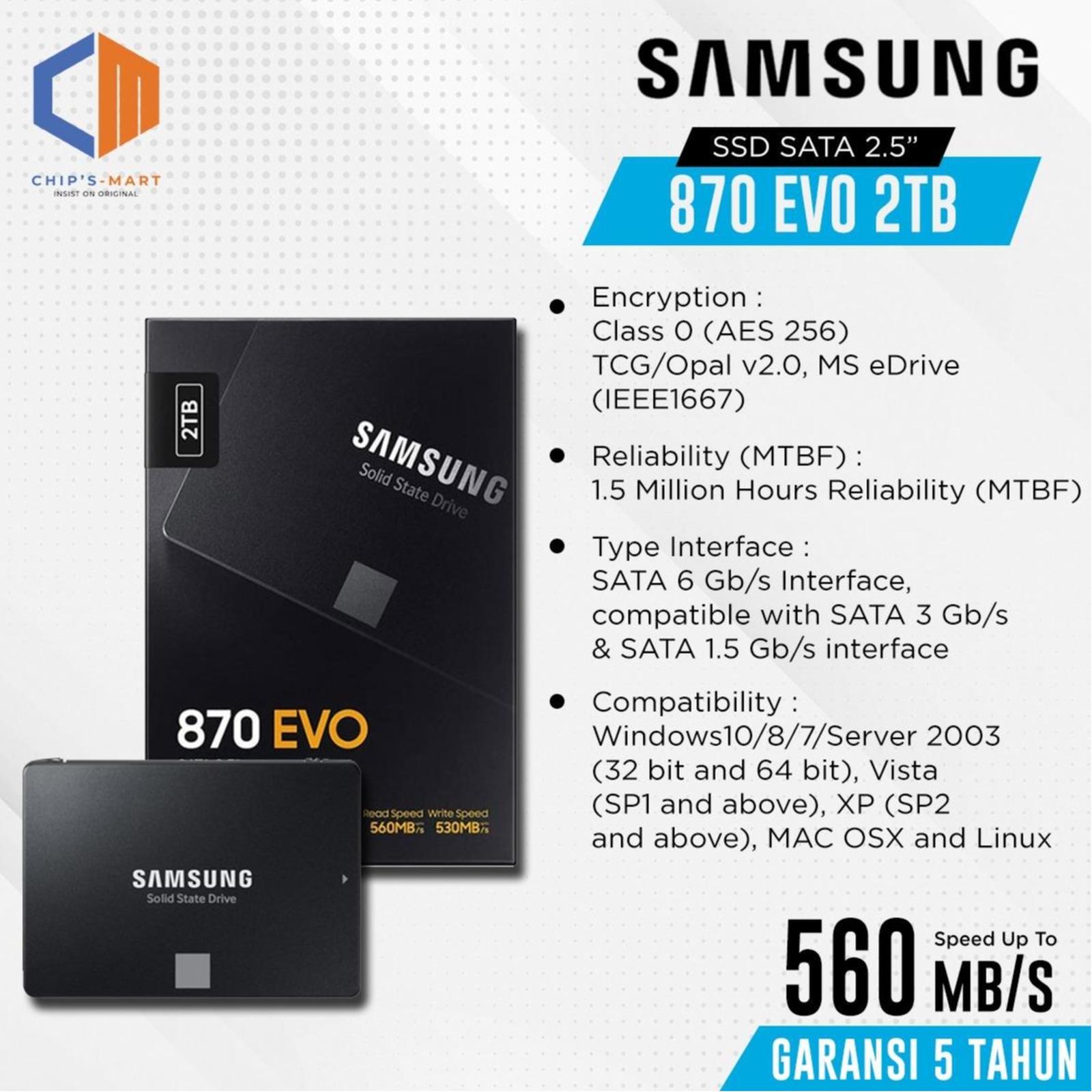 SAMSUNG SSD 870 EVO 2TB / SATA III 2.5"/ Garansi 5 Tahun