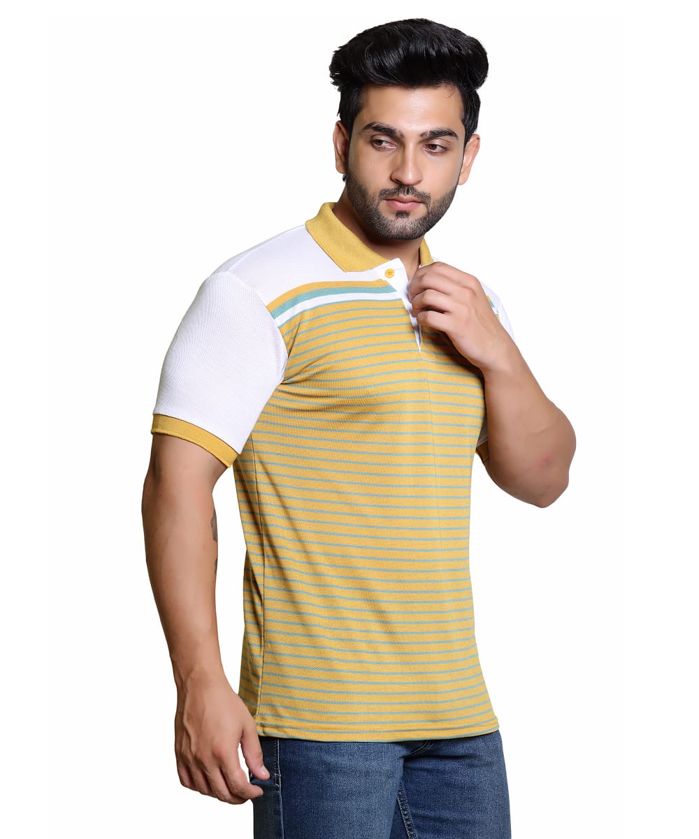 Men's Yellow Striped Polo T-Shirt