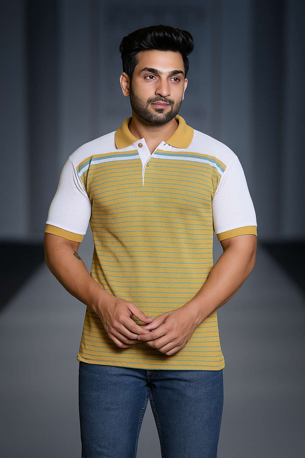 Yellow Striped Polo T-shirt