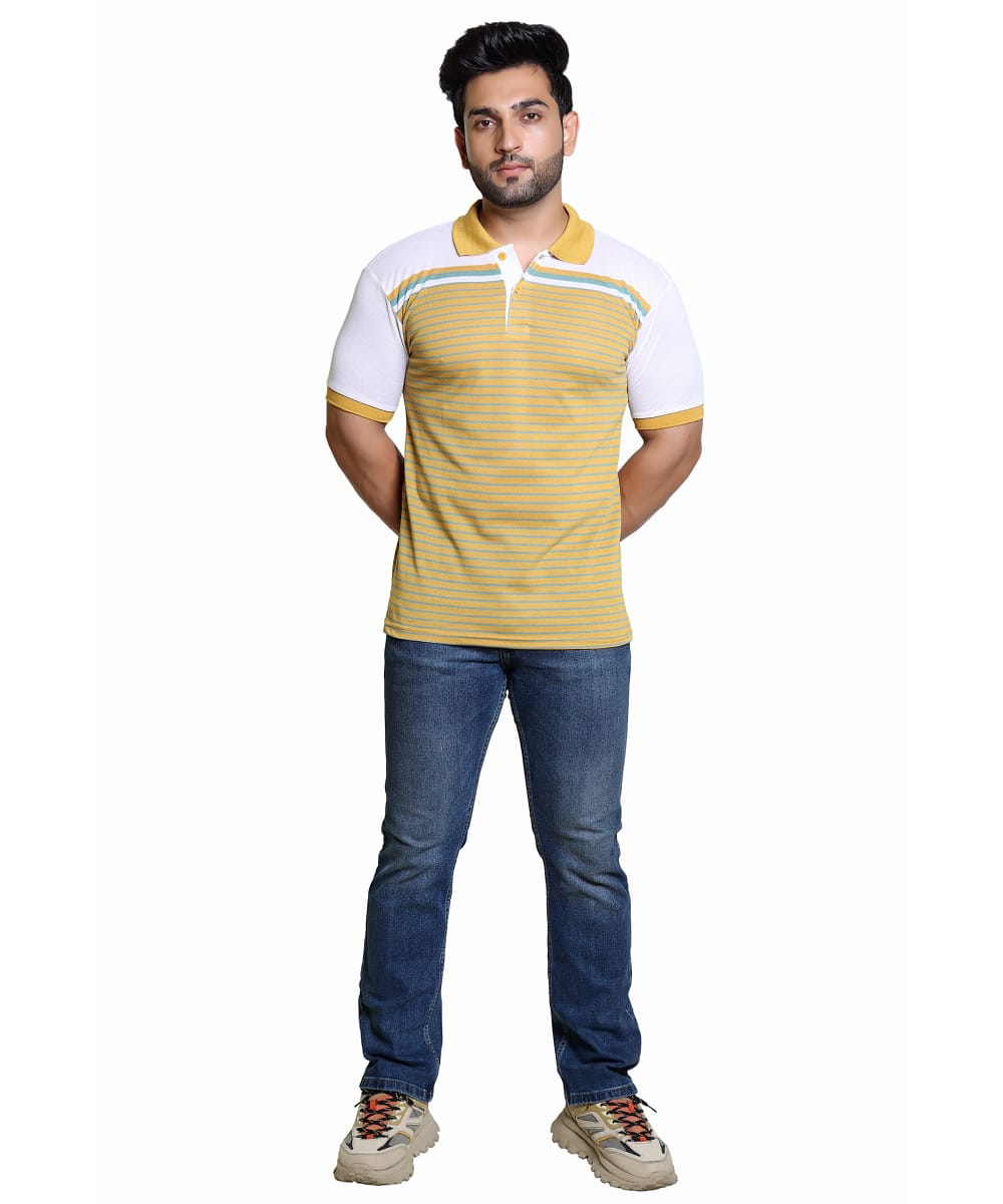Men's Yellow Striped Polo T-Shirt