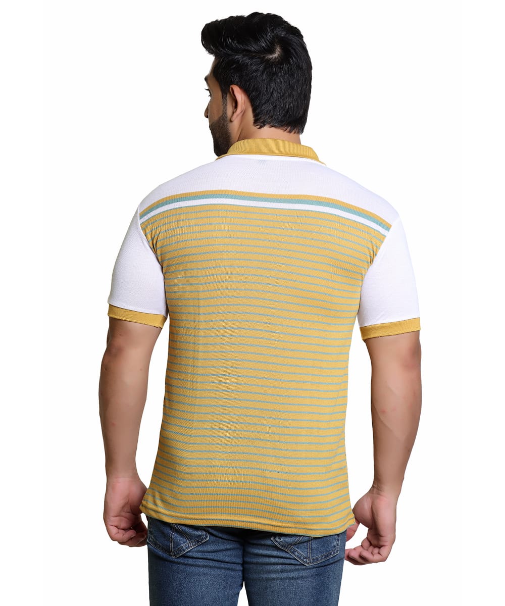 Men's Yellow Striped Polo T-Shirt