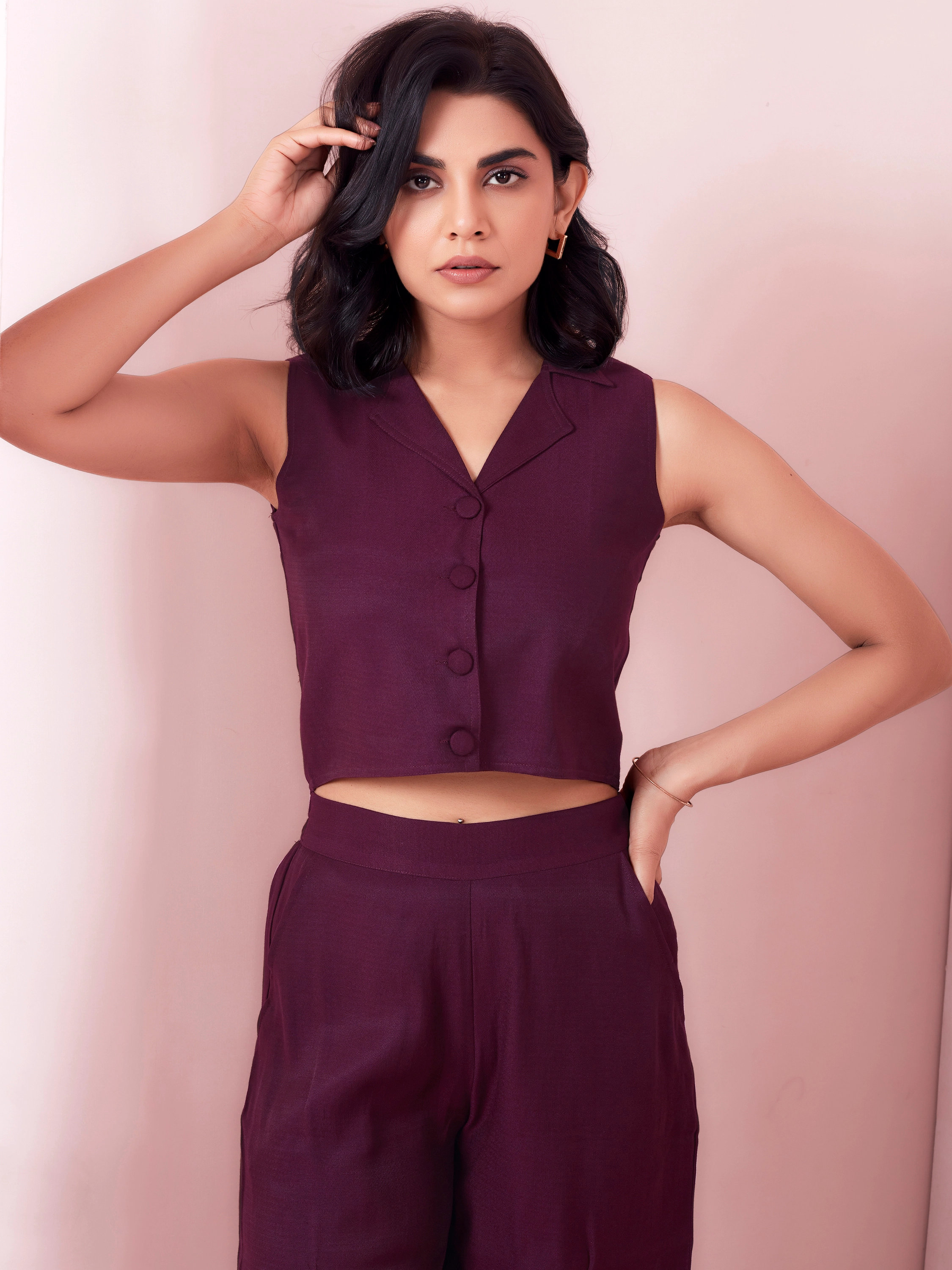 Office Wear Beery Wine Co-ord Set