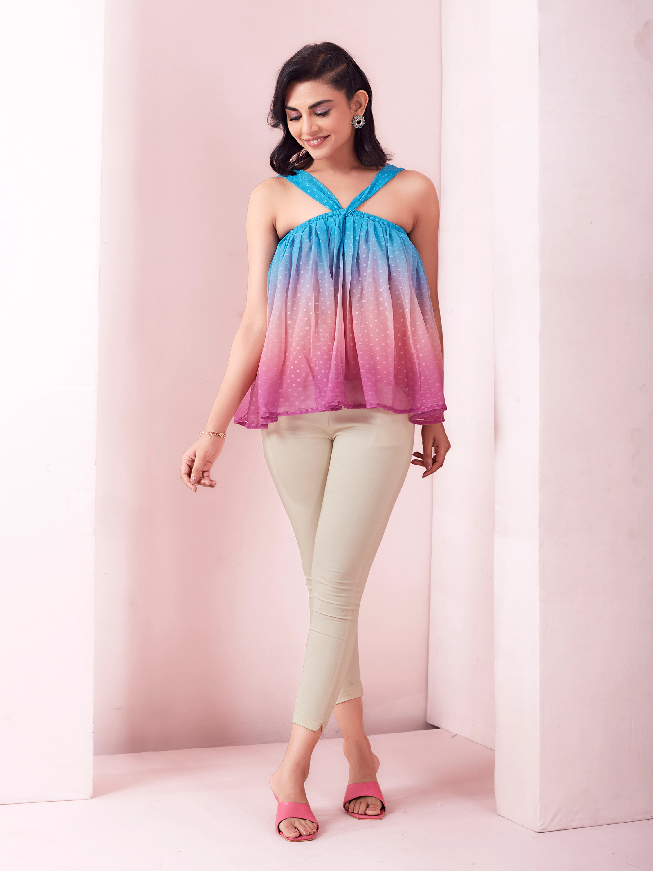 Ombre Printed Casual Wear Halter Neck Top