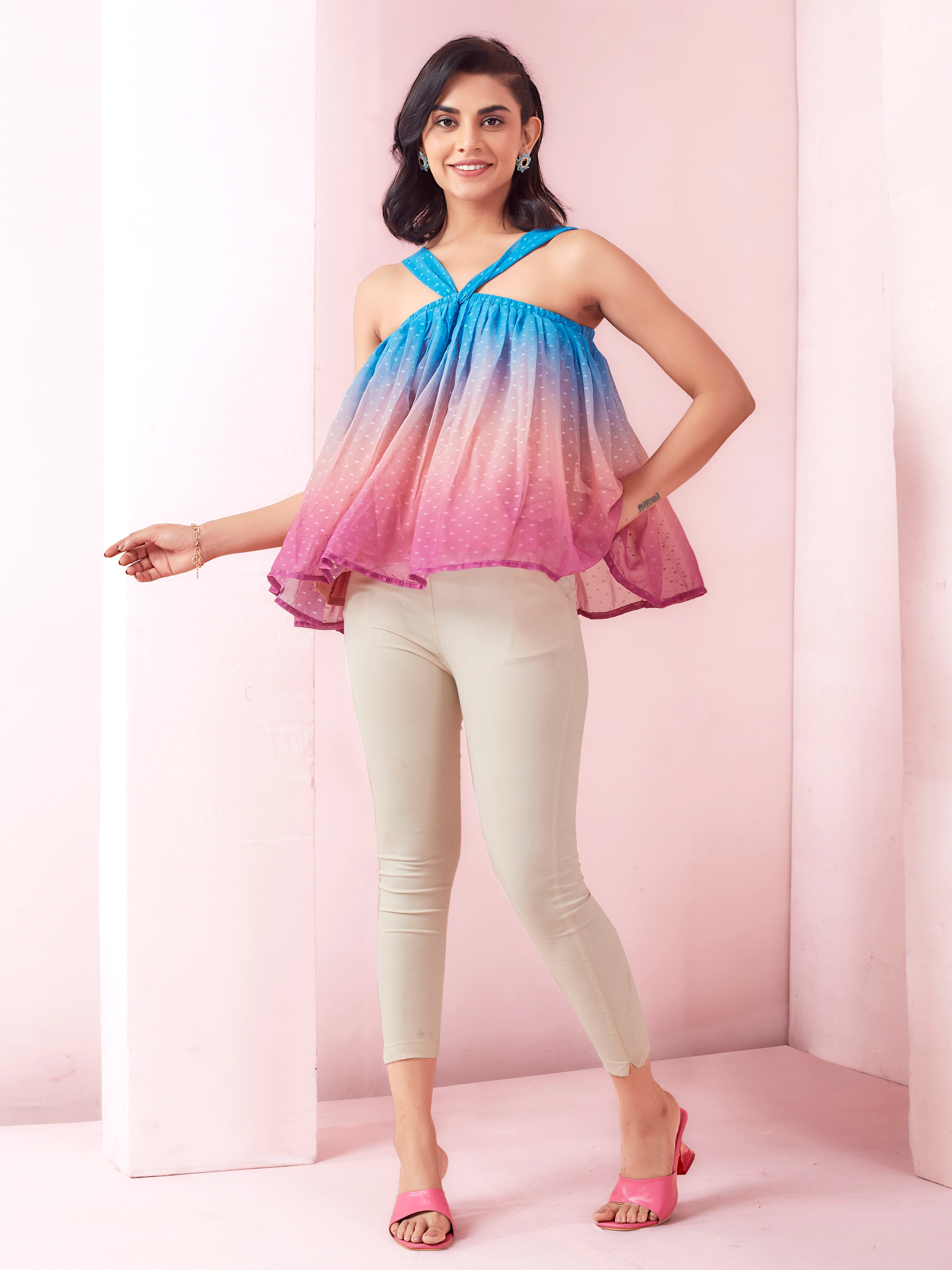 Ombre Printed Casual Wear Halter Neck Top