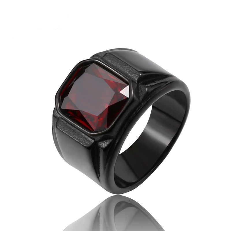 Men's Stainless Steel Gemstone-Inlaid Ring