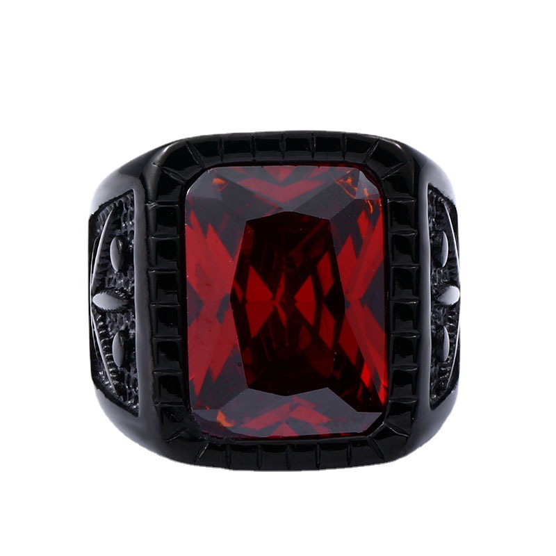 Stainless Steel Fashion jewelry Men's red gemstone ring