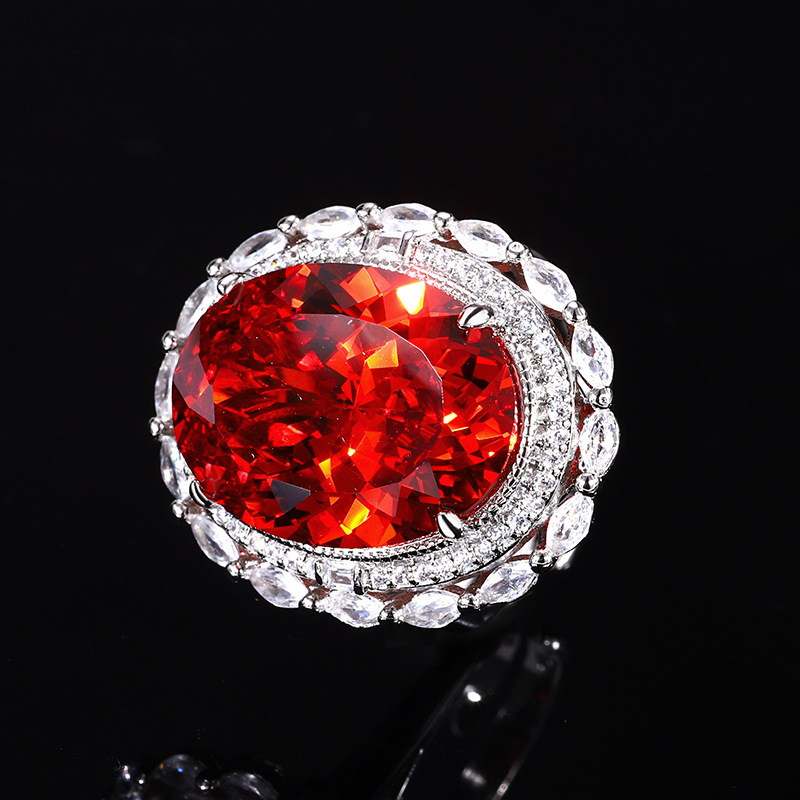 Elegant Engagement Red Gemstone Padparadscha Ring Women