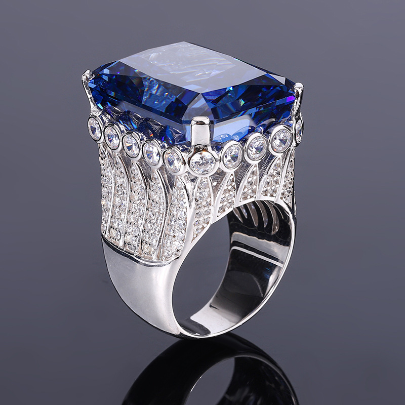 S925 Silver 80-Carat High-Carbon Diamond Oversized Luxury Ring 