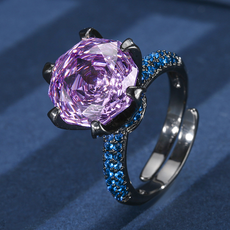 Simulated Rose-Cut Black Gold Classic Six-Prong Ring