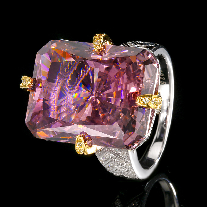 Silver S925 Radiant-Cut White Plated Blue Paraiba Tourmaline Dried Rose Ring