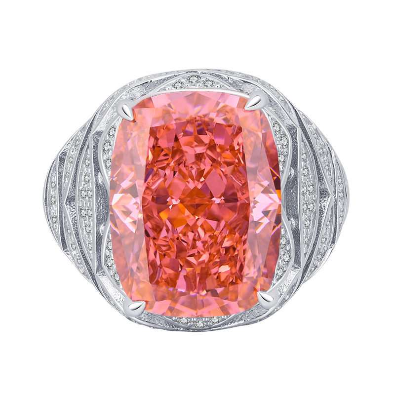 Sterling Silver S925 Cushion-Cut Retro Fine-Craft High-Carbon Diamond Ring 