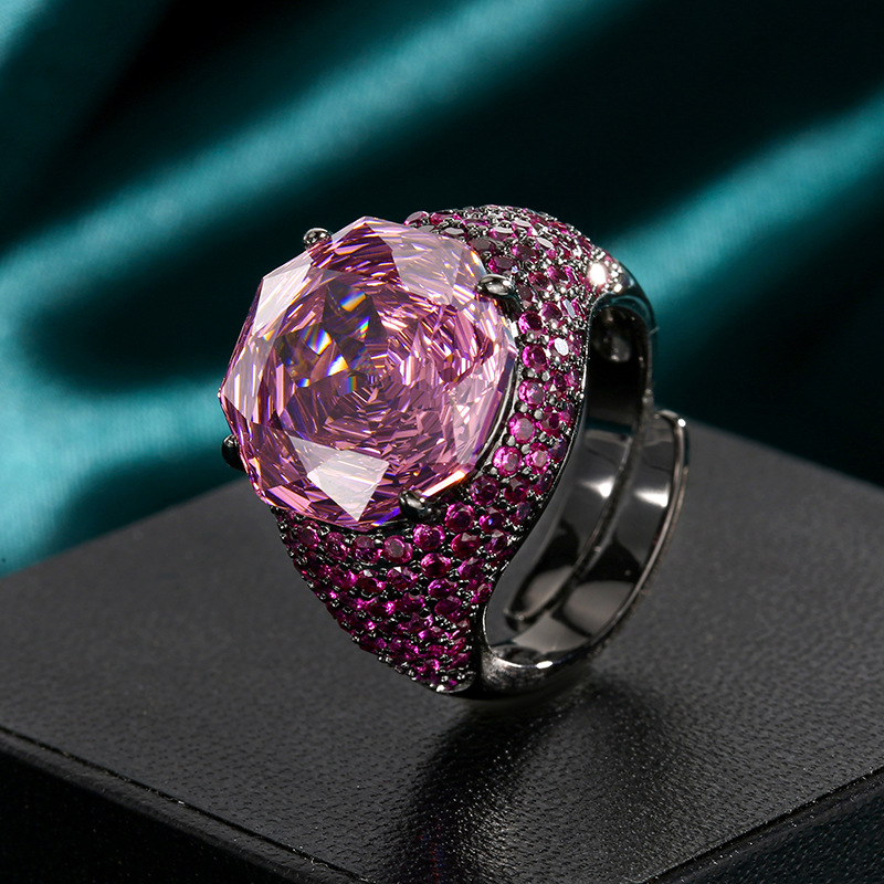 Simulated Rose-Cut Black Gold Statement Ring