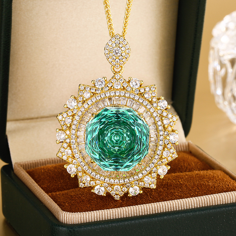 Luxury Diamond Sunburst Pendant Necklace