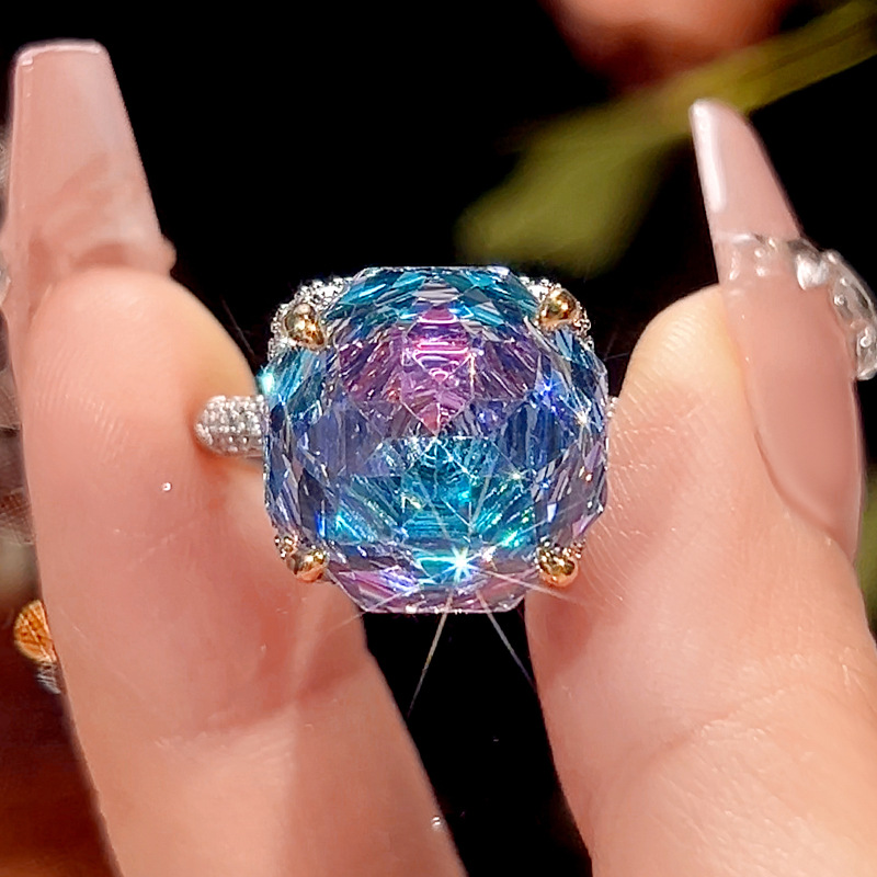 Artificial Rose-Cut Dragon Fruit Color Light Luxury Ring