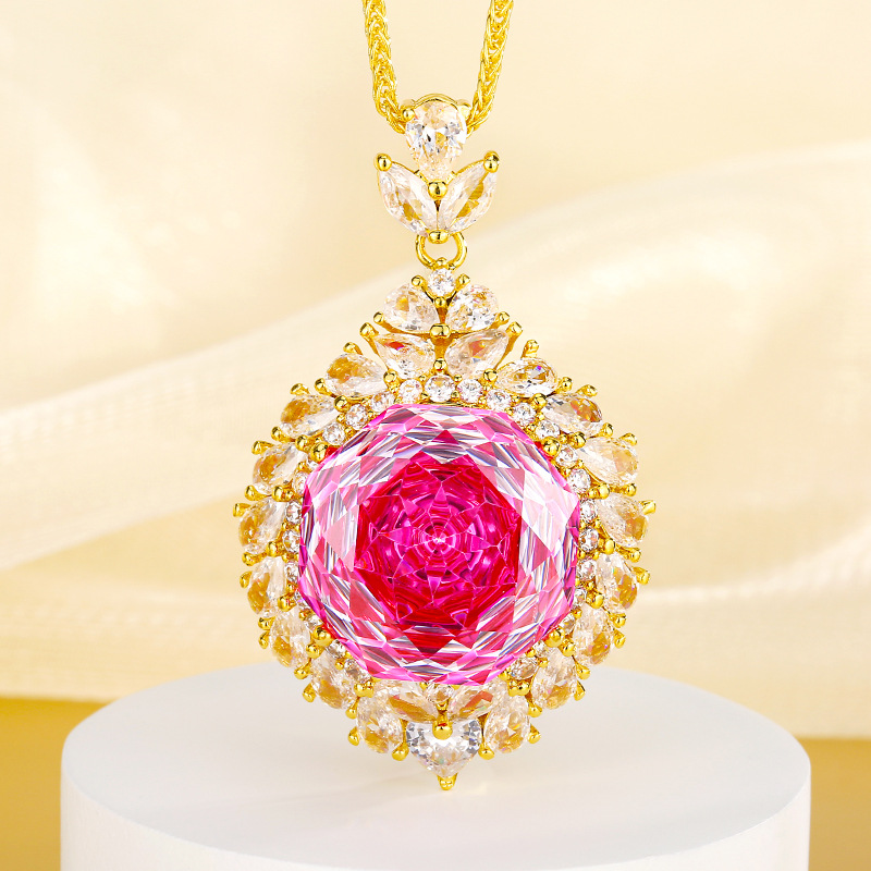 Rose-Cut Vintage Copper Plated with Gold Pendant Chopard Chain Necklace