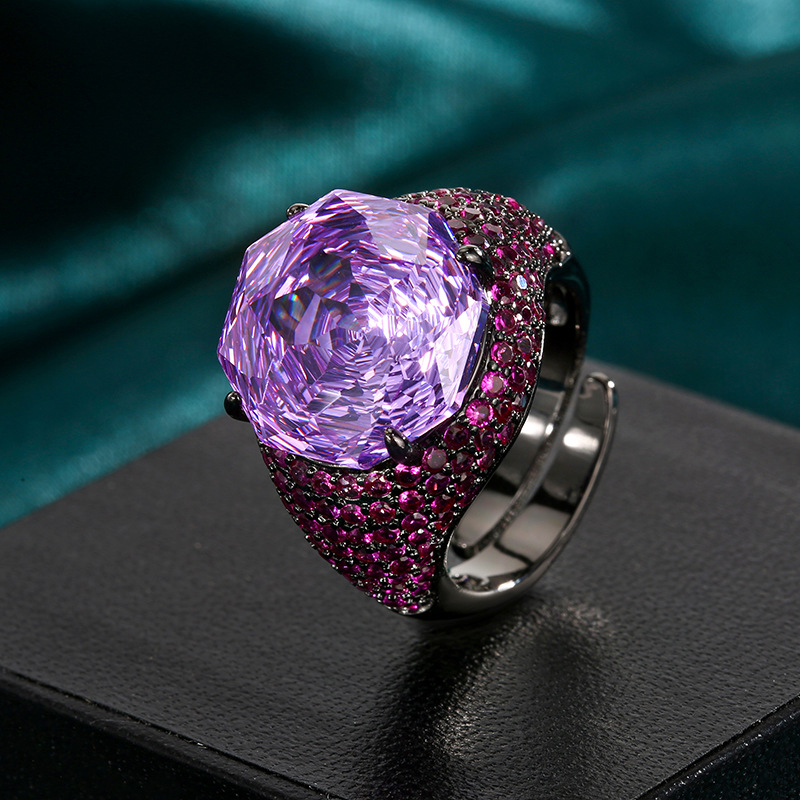 Simulated Rose-Cut Black Gold Statement Ring