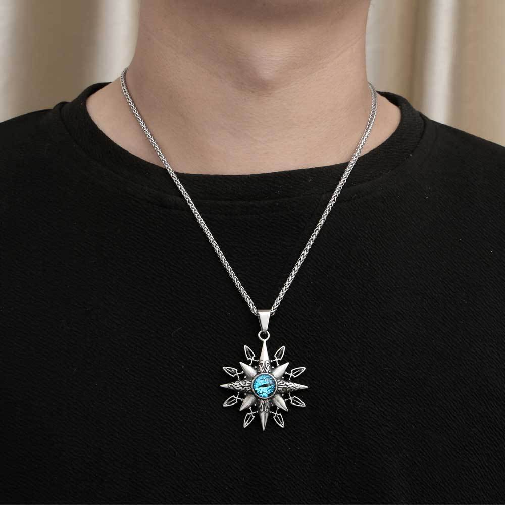 Stainless Steel Men's Octagram Evil Eye Retro Pendant Necklace