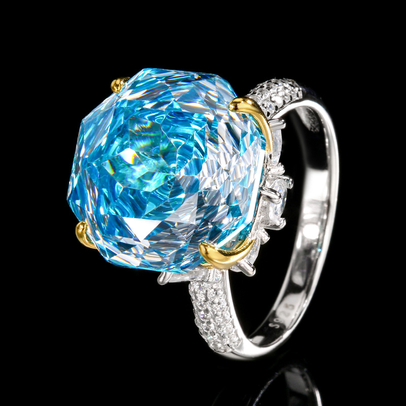 Luxury Silver 925 Emerald-Cut Aquamarine Ring