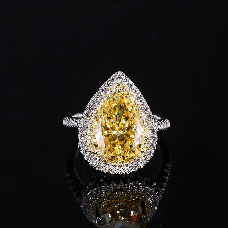 Sterling Silver S925 Yellow High-Carbon Diamond Ring 