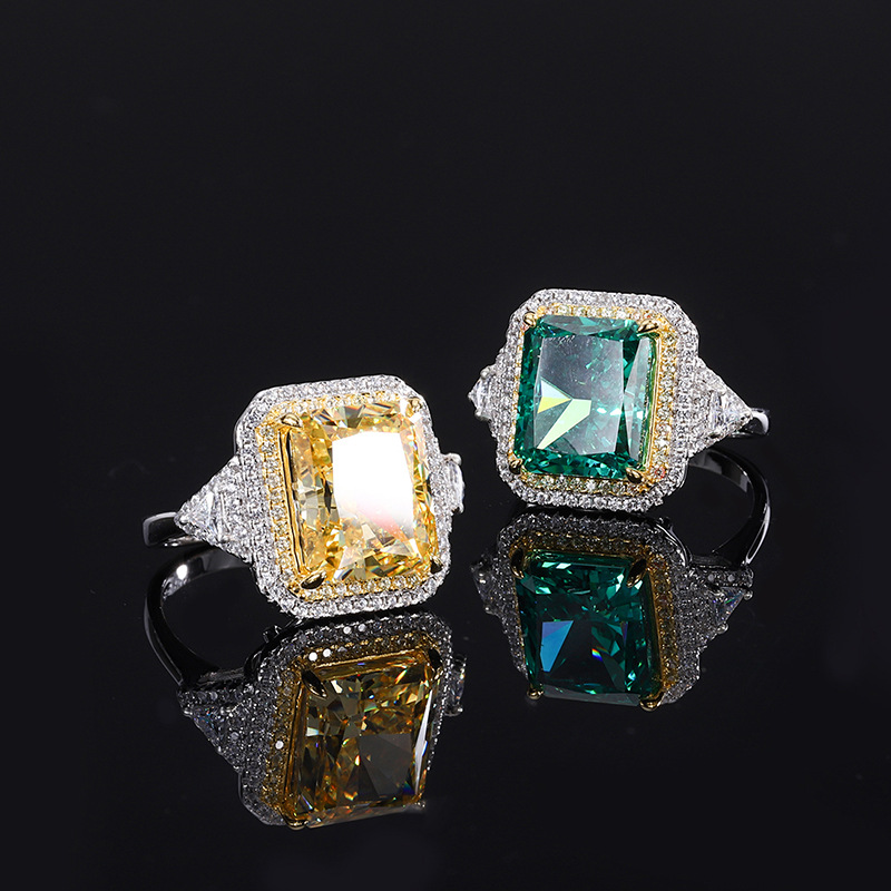 Sterling Silver S925 Full Inlaid Colored Gem Style High-Carbon Diamond Rings