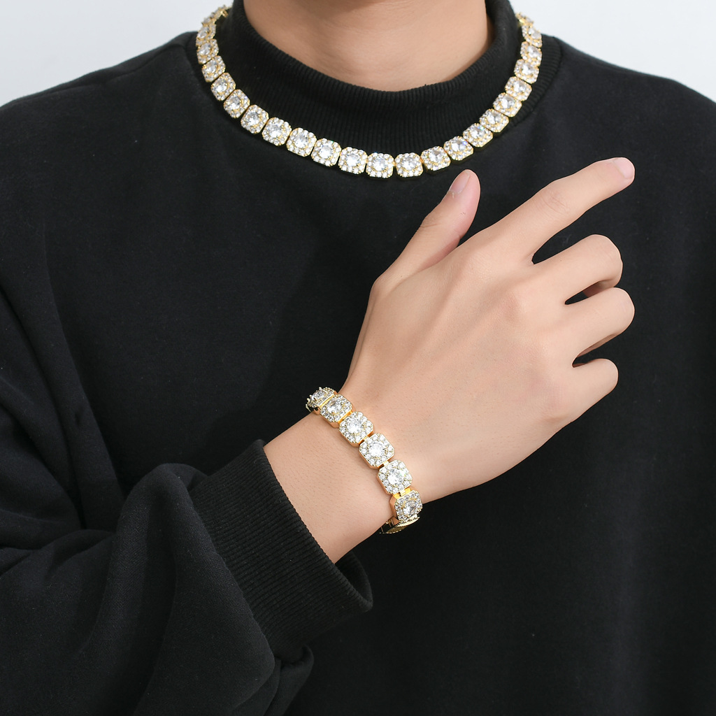 Unisex Style 13mm Wide Necklace Hip-Hop Flip Clasp Zircon Necklace 