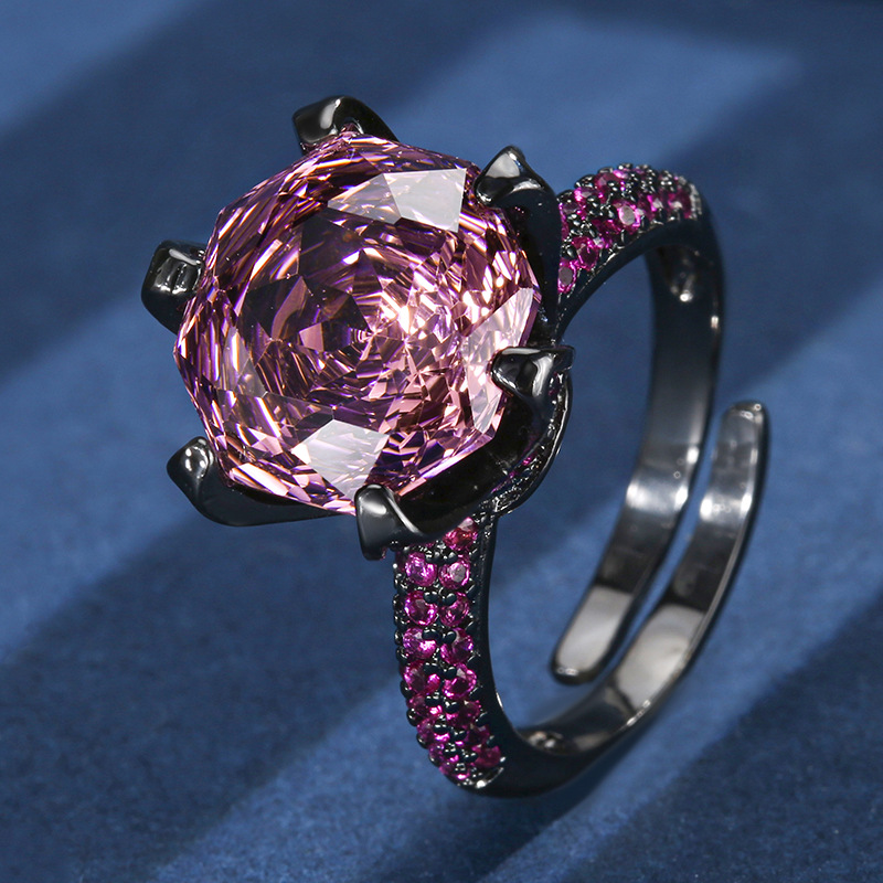 Simulated Rose-Cut Black Gold Classic Six-Prong Ring