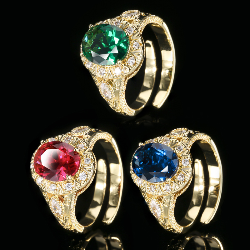 Luxury Red Corundum Blue Spinel Green Nanocrystal Gemstone Rings 