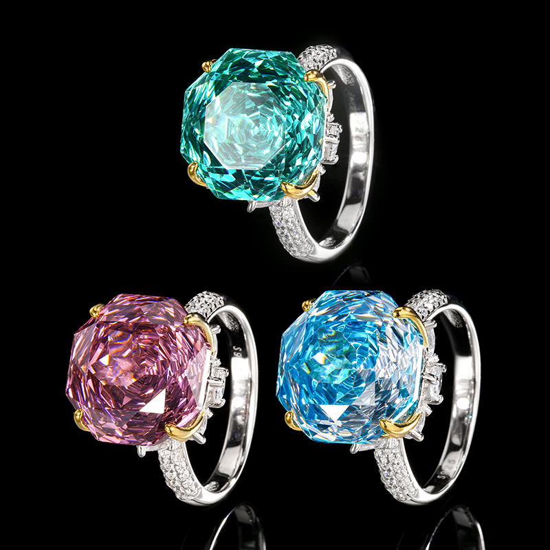 Luxury Silver 925 Emerald-Cut Aquamarine Ring