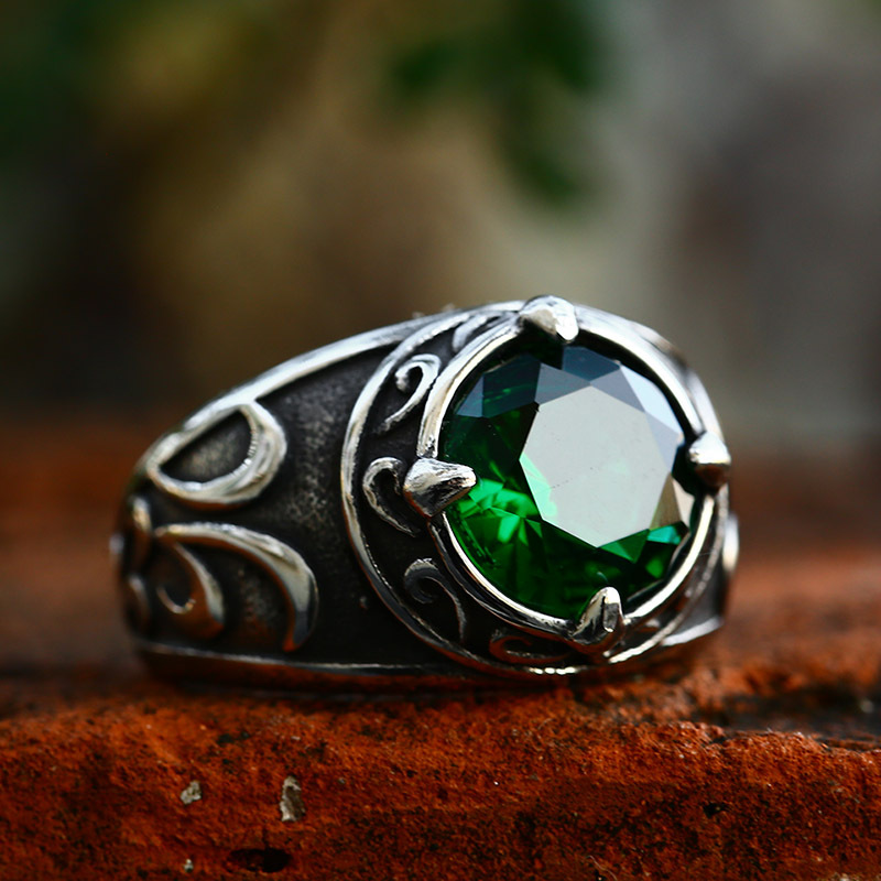 Men's vintage Stainless Steel Ring with gemstone