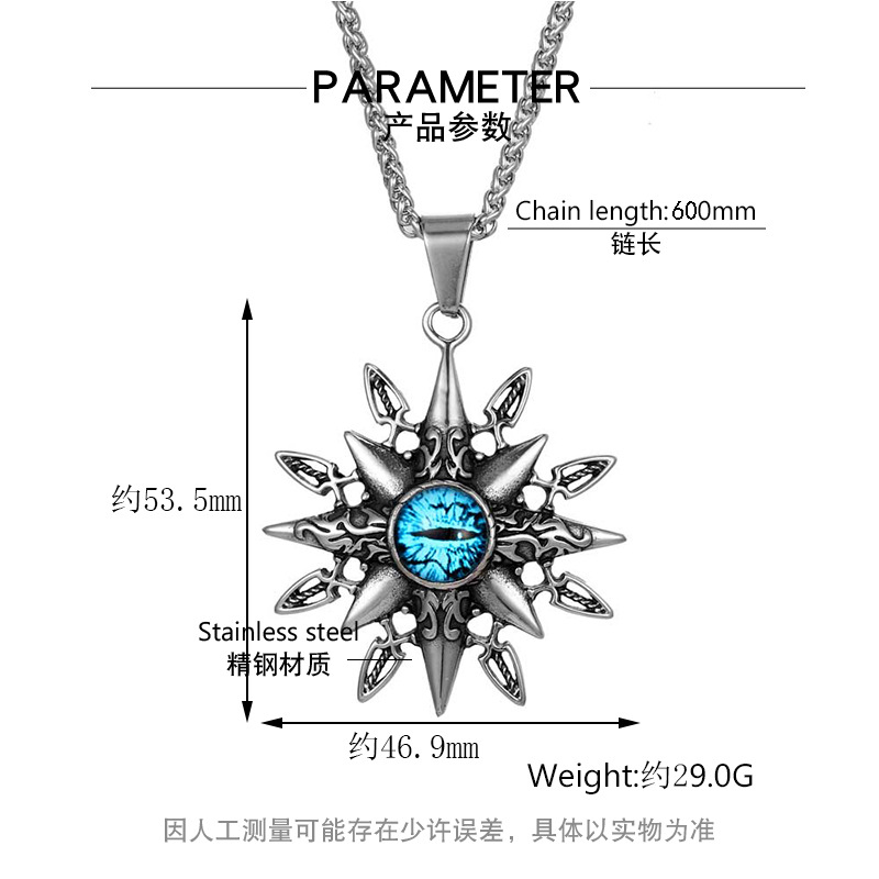 Stainless Steel Men's Octagram Evil Eye Retro Pendant Necklace