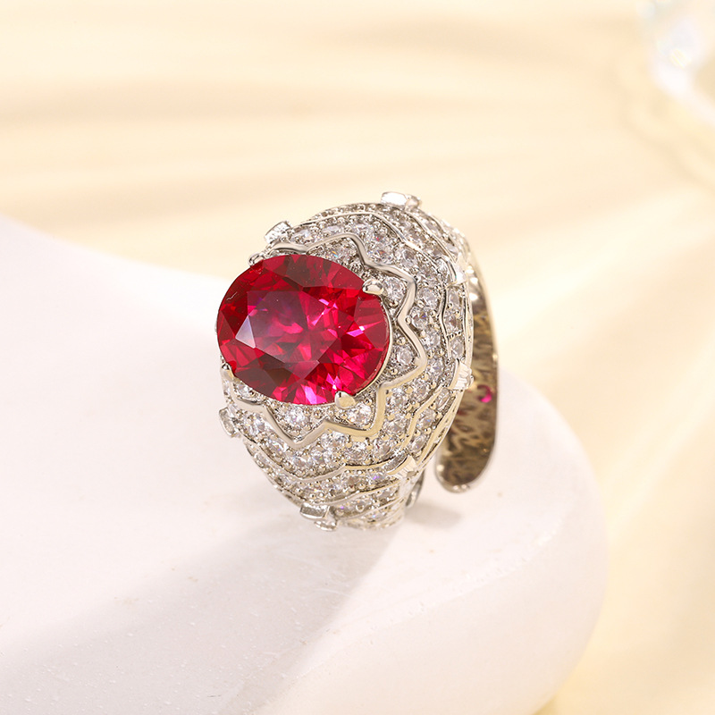 Elegant Pink  Blue Oval-Shaped Ring Gemstone Ring