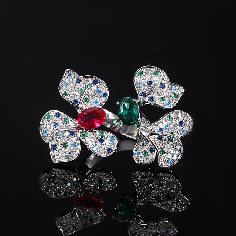 Trendy Stylish Colored Gemstone Creative Flower Ring
