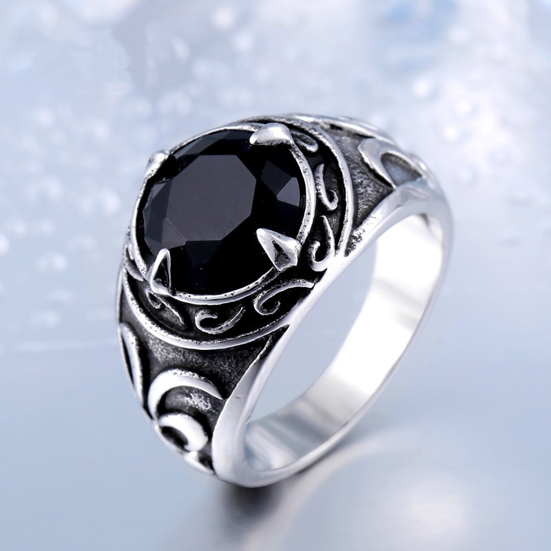 Men's vintage Stainless Steel Ring with gemstone