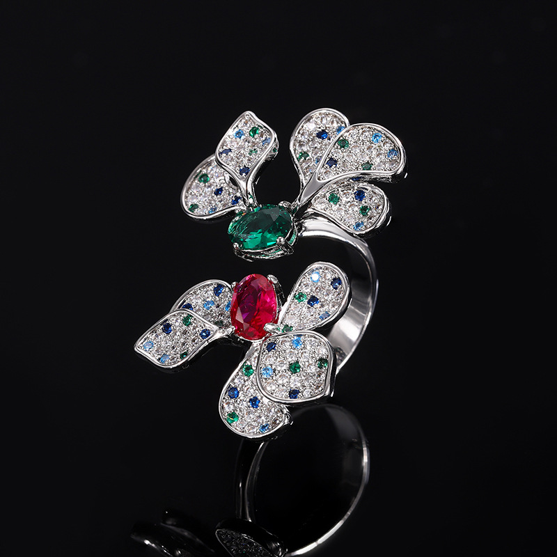Trendy Stylish Colored Gemstone Creative Flower Ring