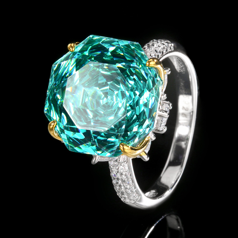 Luxury Silver 925 Emerald-Cut Aquamarine Ring