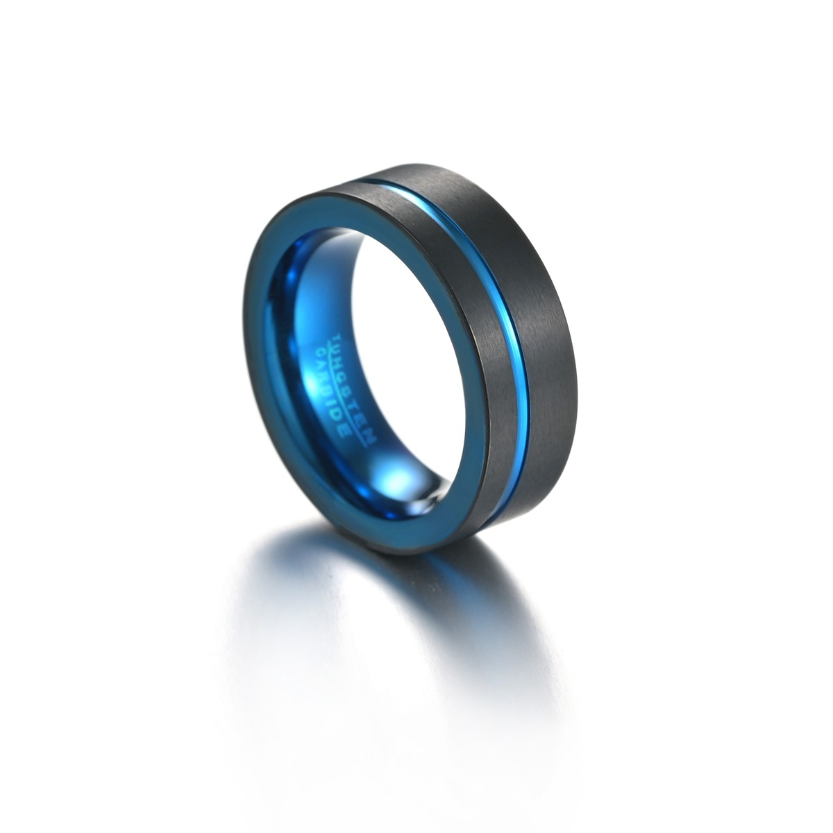 8MM Electroplated Black and Blue Two-Tone Stainless Steel Men's Ring
