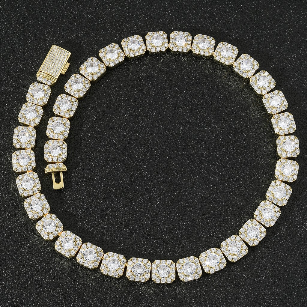 Unisex Style 13mm Wide Necklace Hip-Hop Flip Clasp Zircon Necklace 
