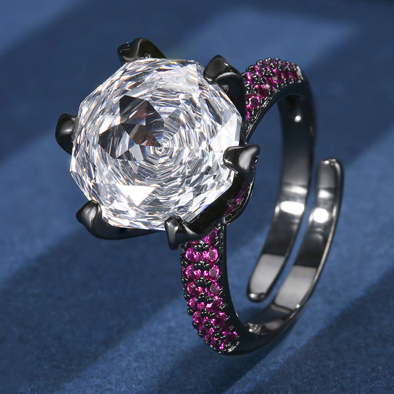 Simulated Rose-Cut Black Gold Classic Six-Prong Ring