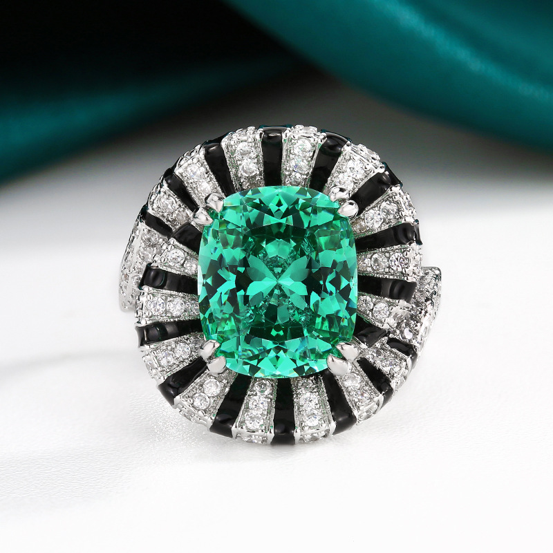 Luxury Elegent Creative Ring with Imitation Paraiba Green Corundum, Red Corundum & Blue Spinel Dried Rose Design