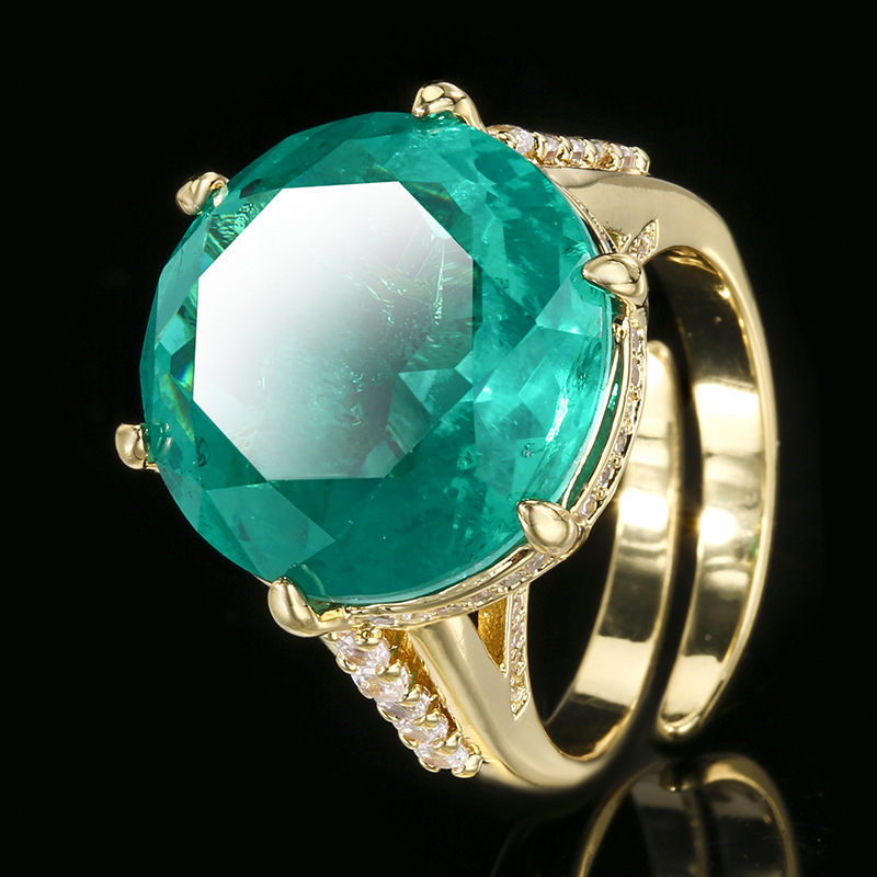 Stylish Imitation Red Corundum Blue Spinel & Emerald Round Gold Ring