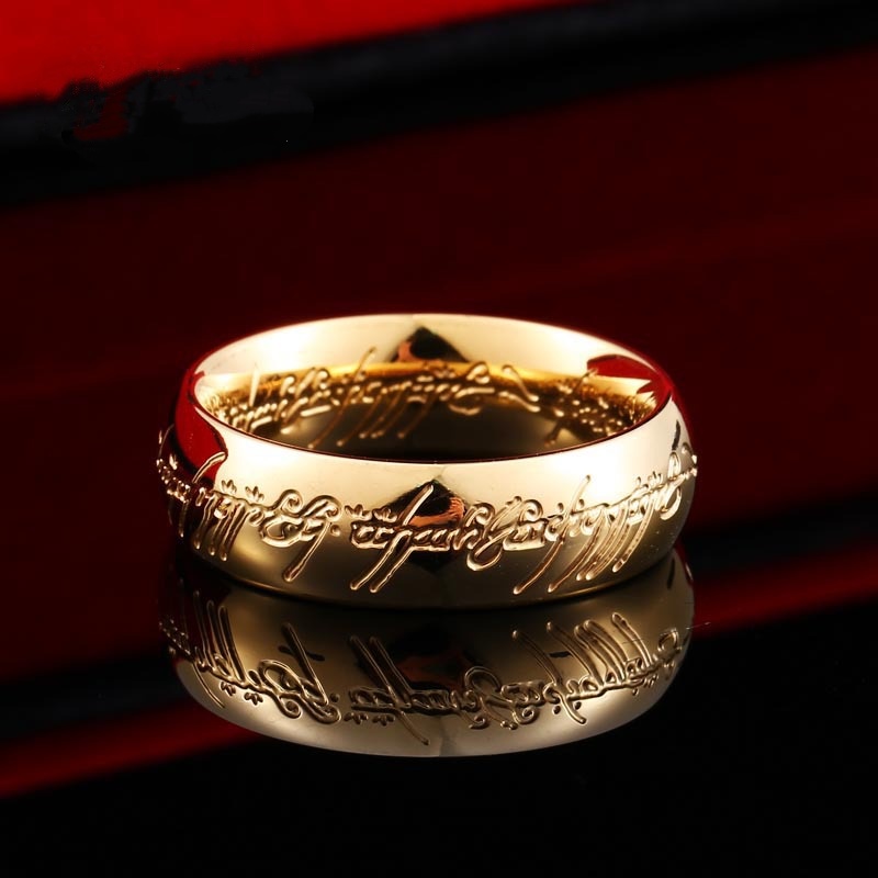 Titanium Steel 24K Gold Plated Men’s 3D Carved Lord of the Rings Ring