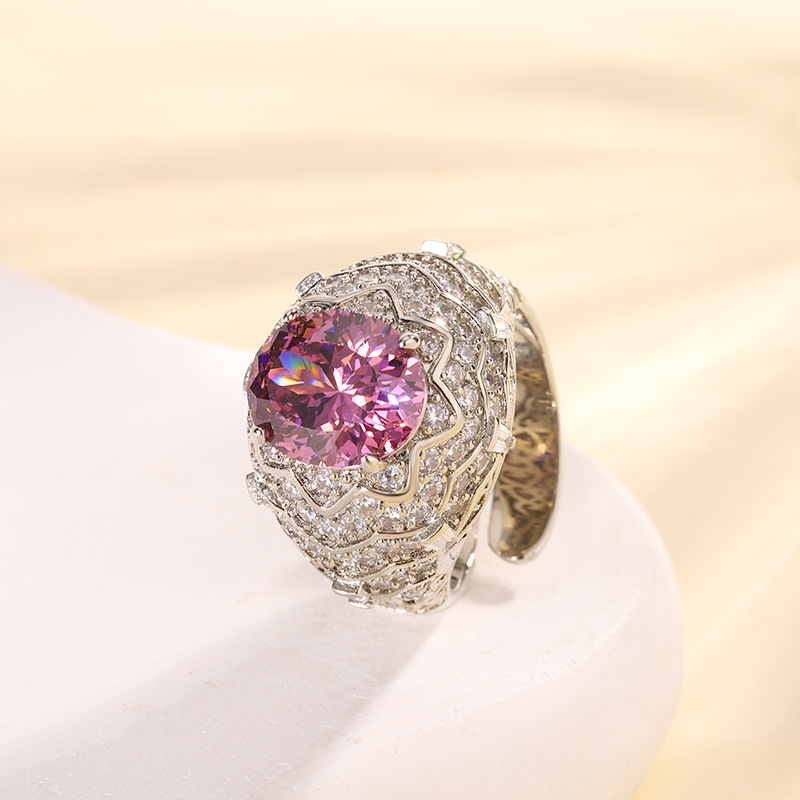 Elegant Pink  Blue Oval-Shaped Ring Gemstone Ring